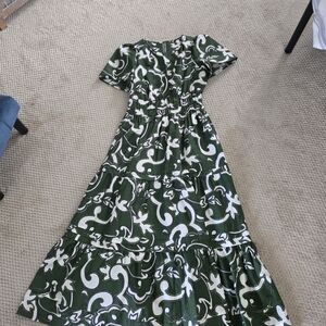 Anthropologie Green and White Maxi Dress